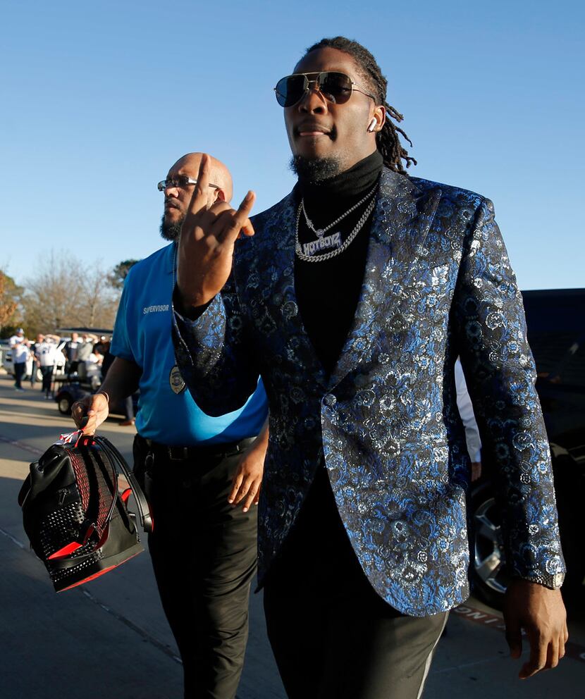 Dallas Cowboys defensive end Demarcus Lawrence arrives at AT&T Stadium in Arlington, Texas...
