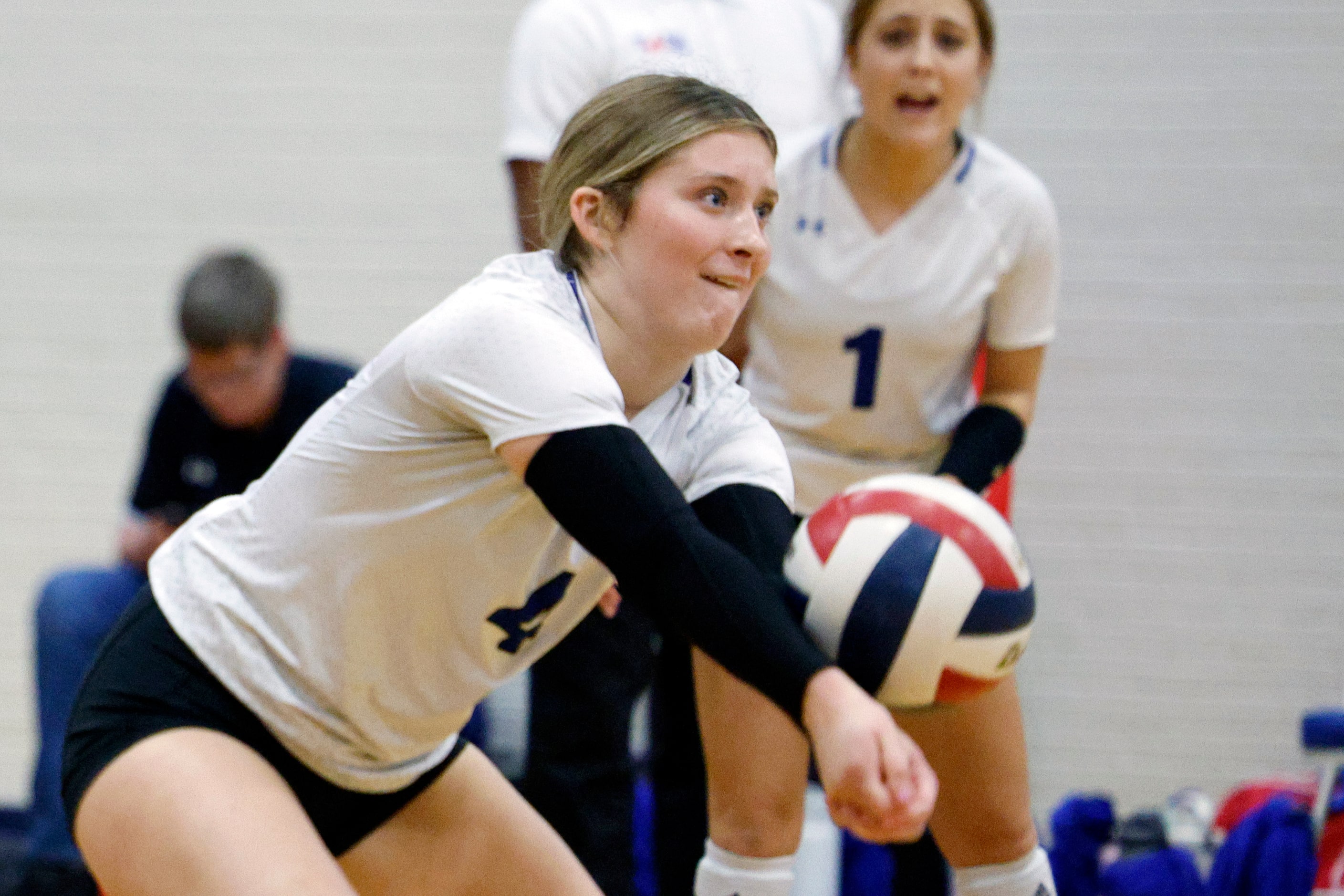 Trophy Club Byron Nelson's Kaitlyn Francis (4) passes the ball to a teammate during a...