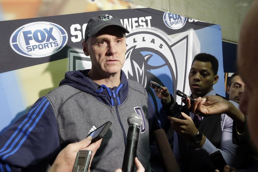 Dallas Mavericks head coach Rick Carlisle talks with reporters before the start of their NBA...