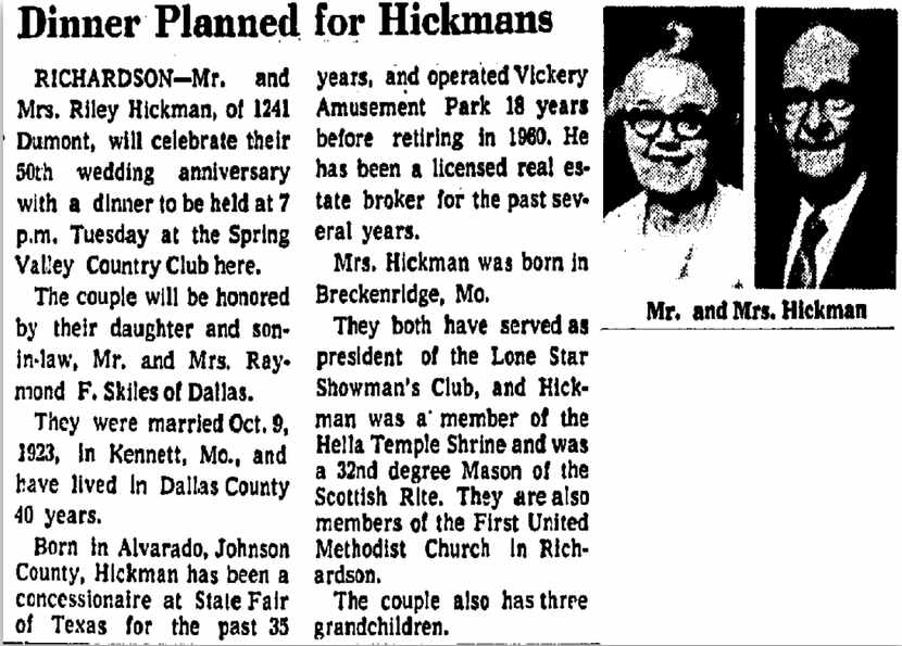 Riley Hickman operated Vickery Park until 1960. 