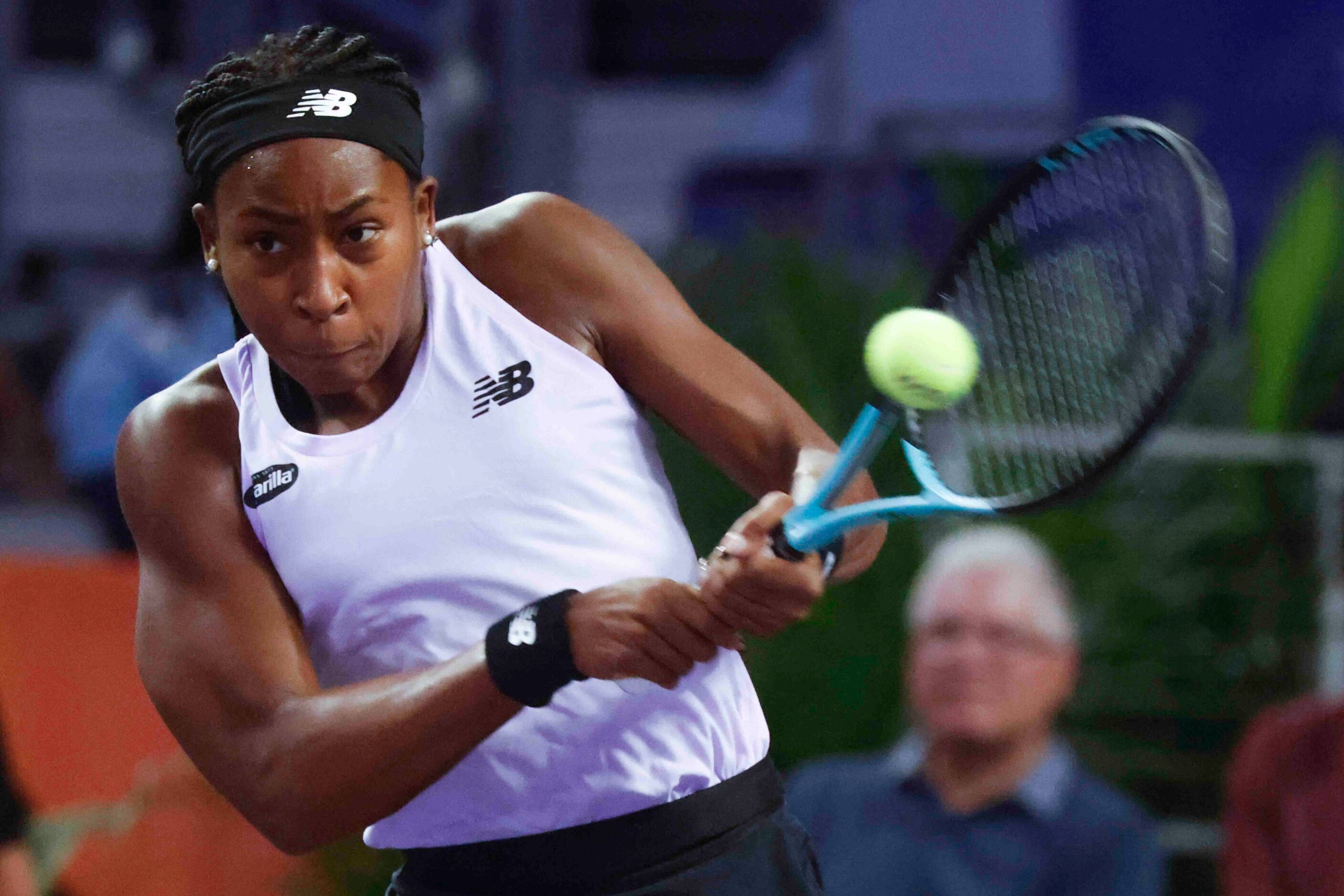 Coco Gauff of the USA returns a shot against Caroline Garcia of France on day two of the WTA...