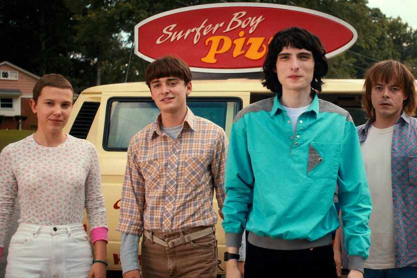 From left, Millie Bobby Brown as Eleven, Noah Schnapp as Will Byers, Finn Wolfhard as Mike...