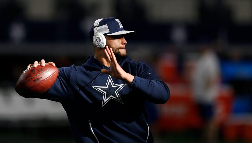 Dallas Cowboys quarterback Dak Prescott (4) throws the football before a game against the...