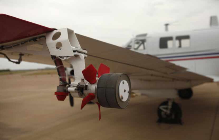 This attachment to the Beechcraft aircraft will disperse the pesticide.