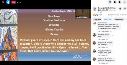 A screenshot of a livestream of the Congregation Beth Israel's morning service on Saturday.