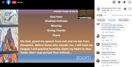 A screenshot of a livestream of the Congregation Beth Israel's morning service on Saturday.