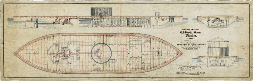 A blueprint for the ironclad Monitor. From Iron Dawn, by Richard Snow.