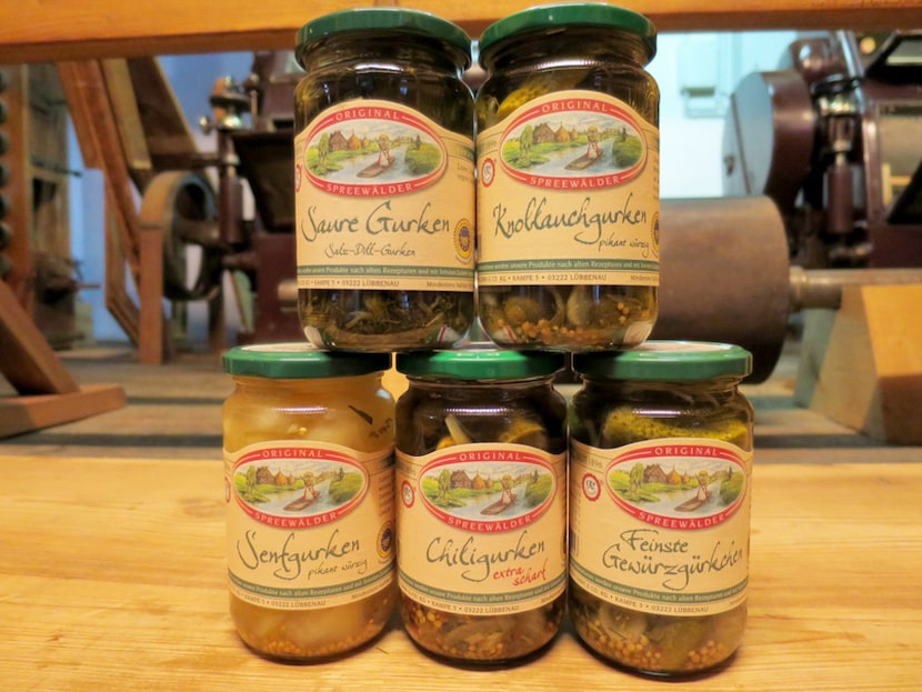 Some of the varieties of pickles produced in the Spreewald. 