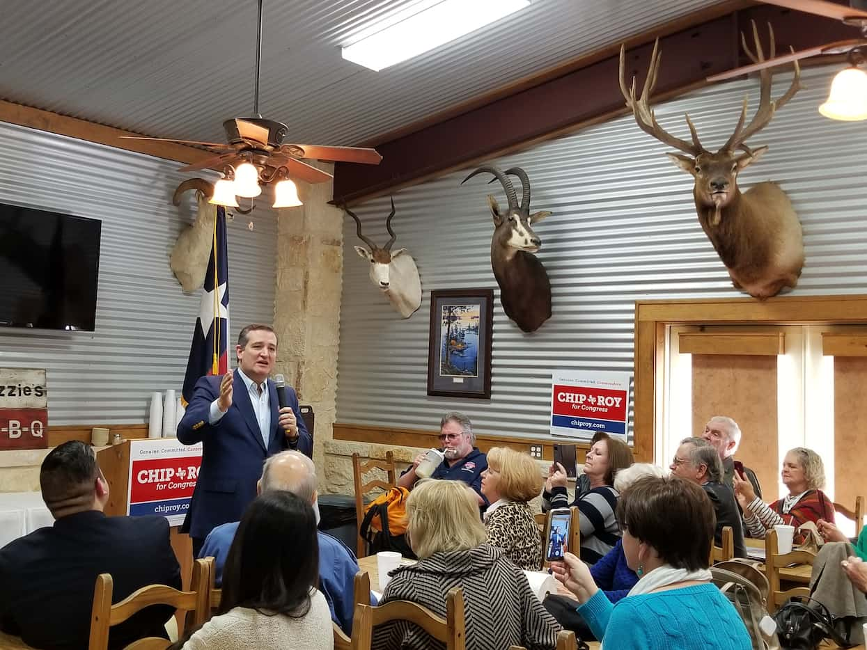 Sen. Ted Cruz stumps at Buzzie's BBQ in Kerrville on Feb. 10.