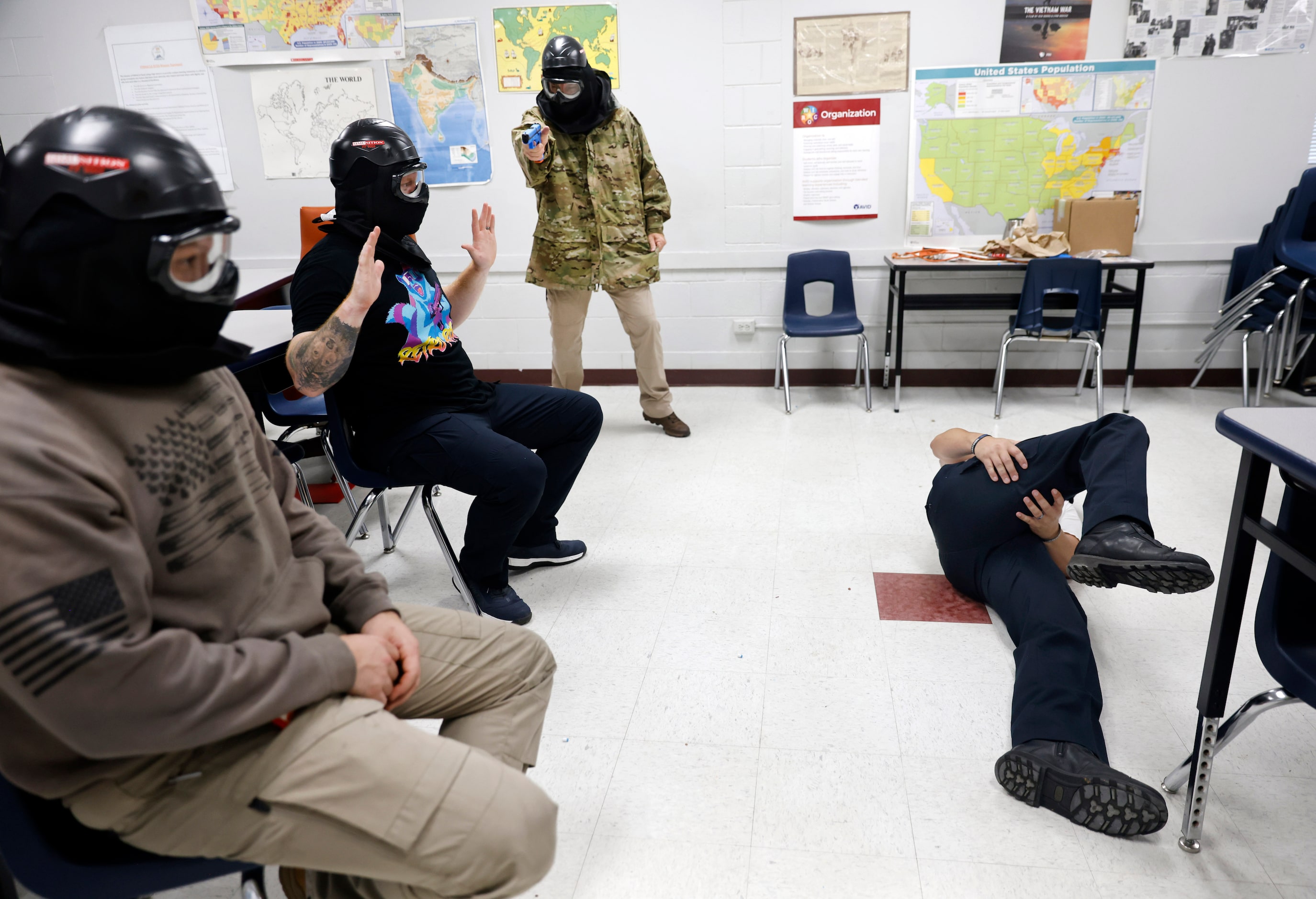 Advanced Law Enforcement Rapid Response Training instructor Troy Dupuy, acting as an active...