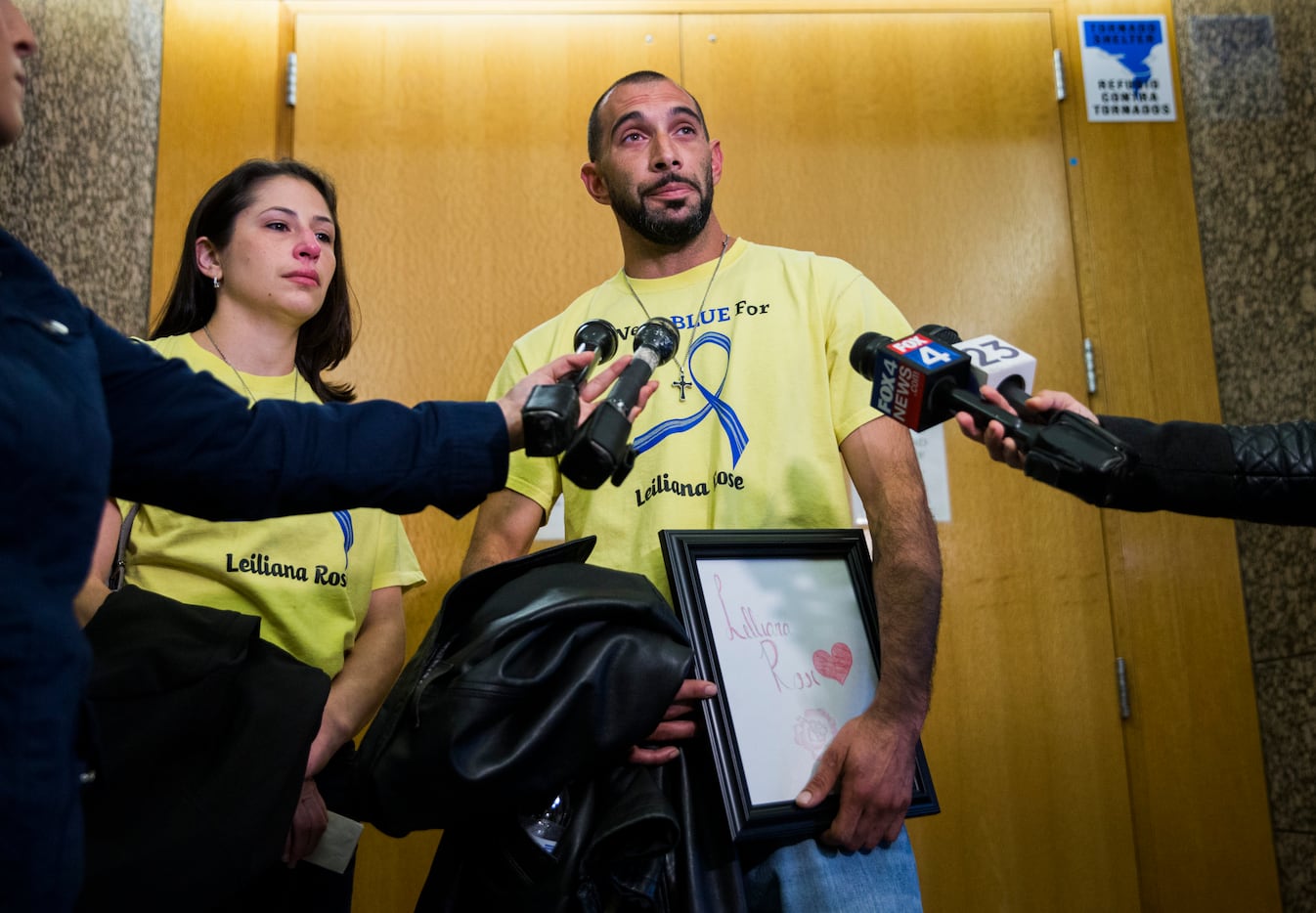 Brian Maker, father of Leiliana Wright, and his sister Gina Clement spoke to reporters after...