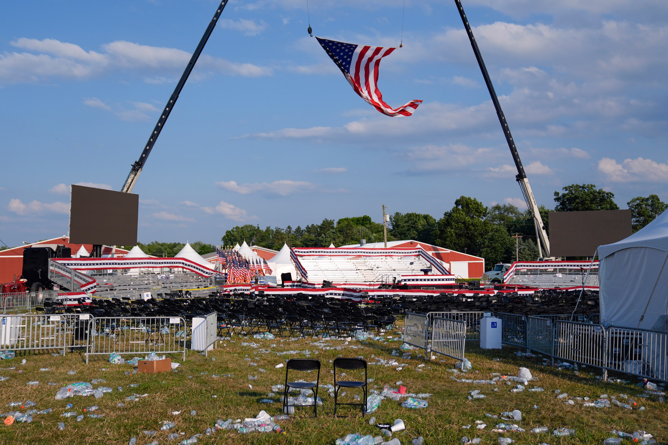 A campaign rally site for Republican presidential candidate former President Donald Trump is...