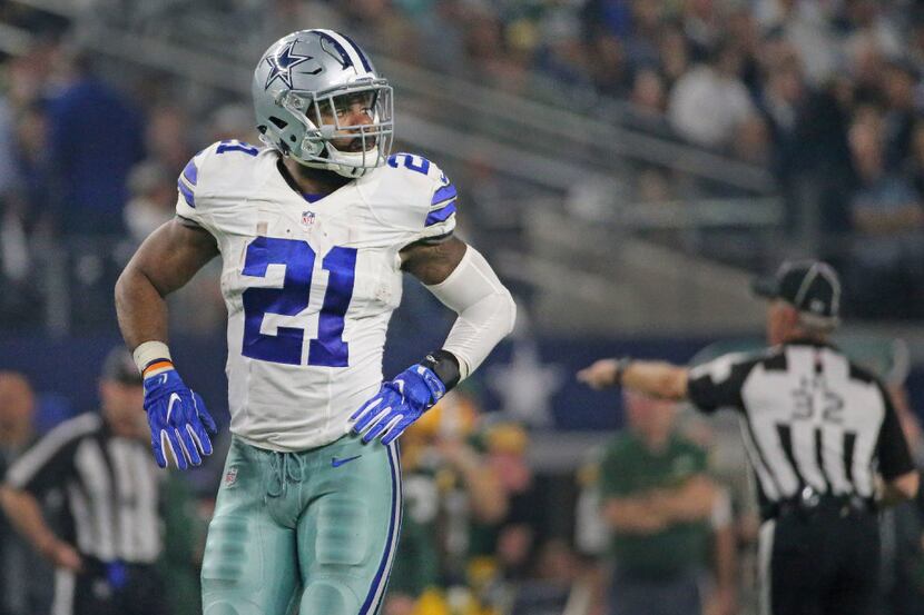 Dallas Cowboys running back Ezekiel Elliott (21) is pictured during Cowboys NFL football...
