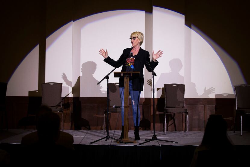 Environmental activist Erin Brockovich addresses a town hall style meeting at Frisco...