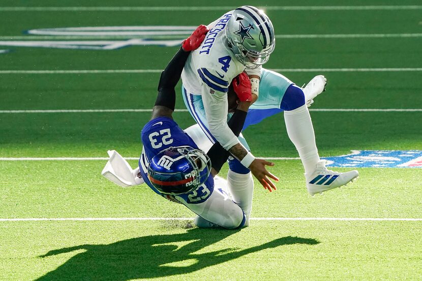 When Cowboys quarterback Dak Prescott was dragged down by the Giants’ Logan Ryan on Oct. 11,...