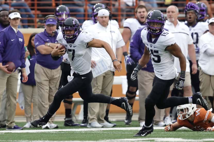TCU quarterback Kenny Hill (7) runs for a 41-yard touchdown during the second half of an...