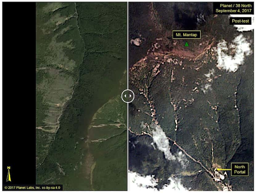 These before-and-after images, courtesy of Planet, show the Punggye-ri test site where, on...