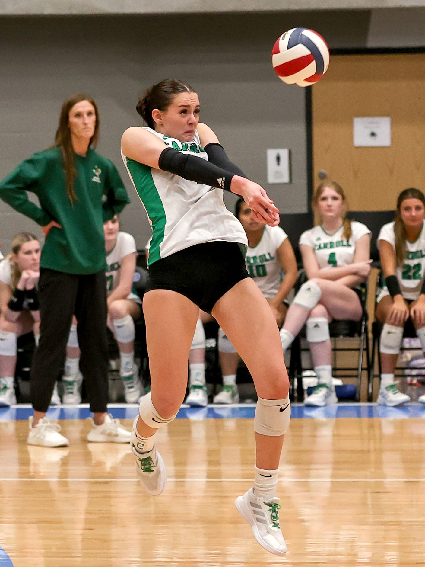 Southlake Carroll's Layla Austin makes a nice dig against Hebron during a Class 6A Division...