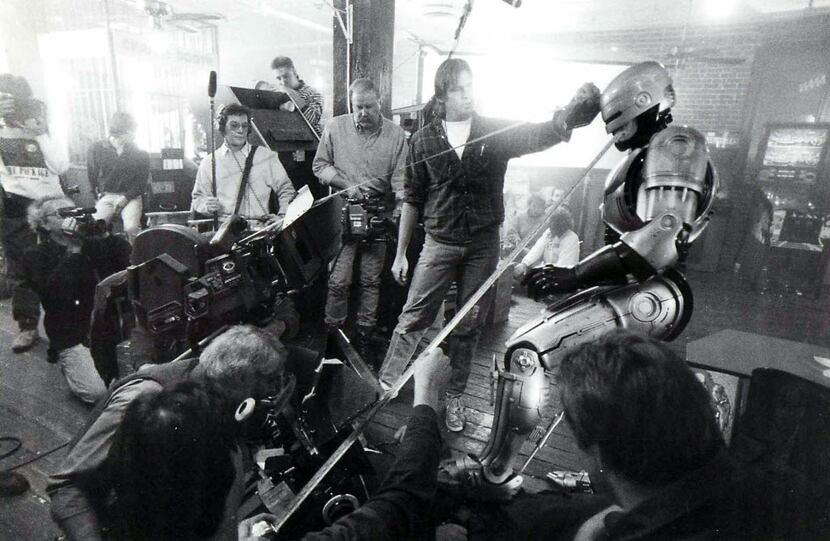 Peter Weller is shown during the filming of ROBOCOP 2 in Dallas in 1989