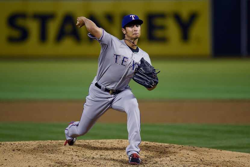 OAKLAND, CA - APRIL 21:  Yu Darvish #11 of the Texas Rangers pitches against the Oakland...