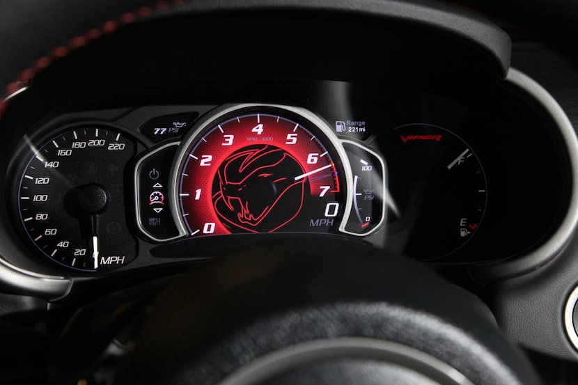 The 2015 Dodge Viper SRT GTS  has large, round, contemporary-looking gauges occupying the...