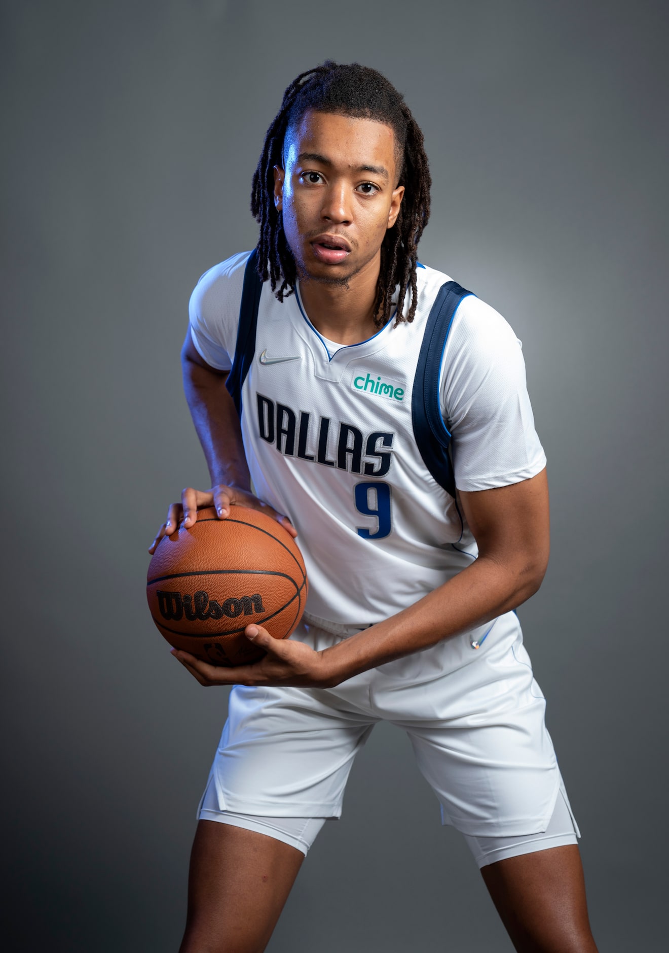 Dallas Mavericks center Moses Brown (9) poses for a portrait during the Dallas Mavericks...