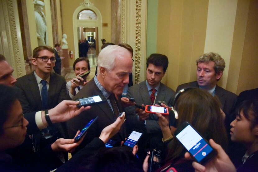 Sen. John Cornyn, R-Texas, speaks with reporters at the Senate on Sept. 17, 2019.