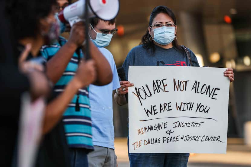 Yolanda Bluehorse during a rally to stand in solidarity with the unaccompanied minors now...