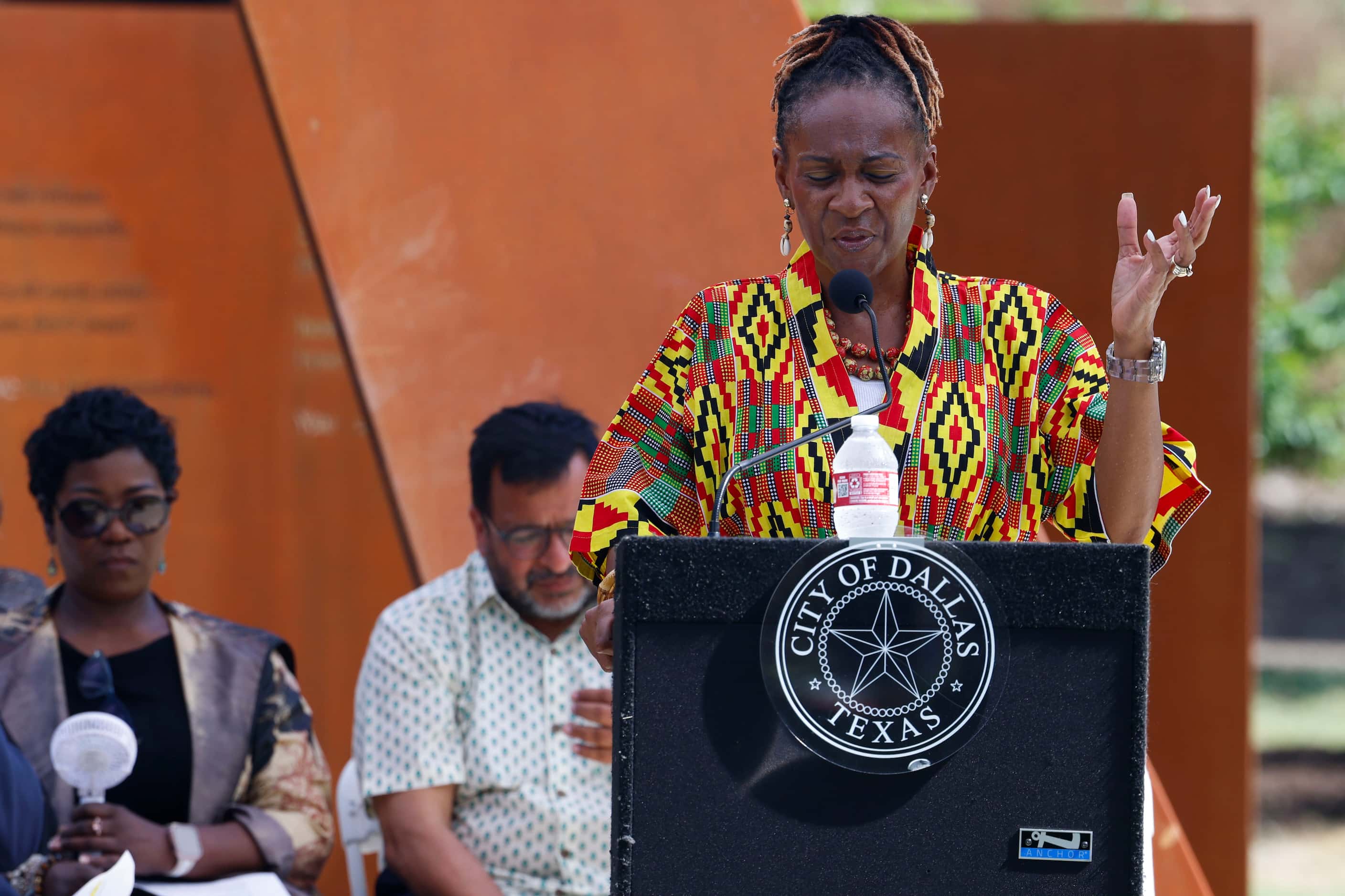 Dr. Sheron Patterson led the invocation at the unveiling June 22, 2024, at Martyrs Park, in...