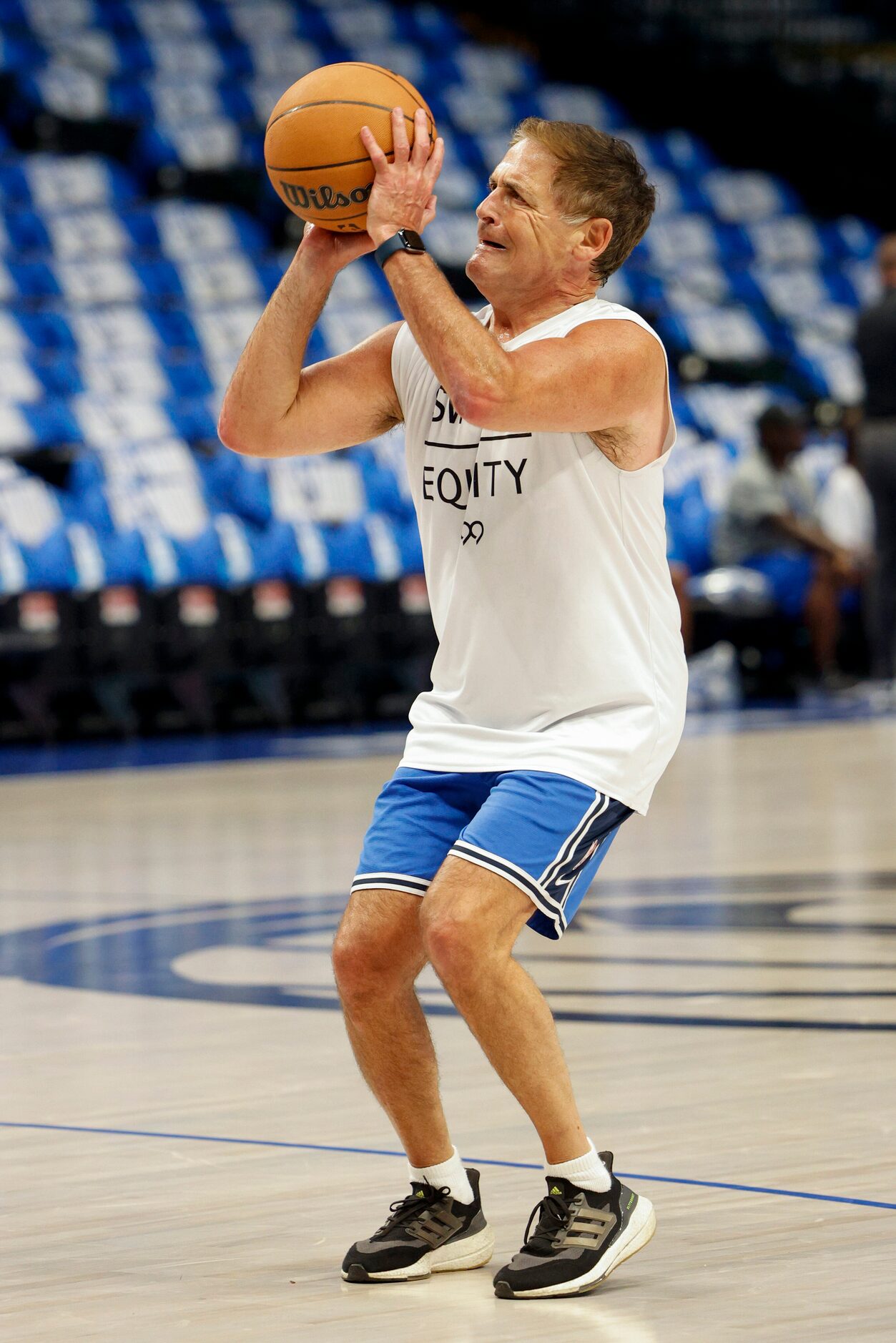 Dallas Mavericks owner Mark Cuban shoots around before the Mavs home opener at the American...