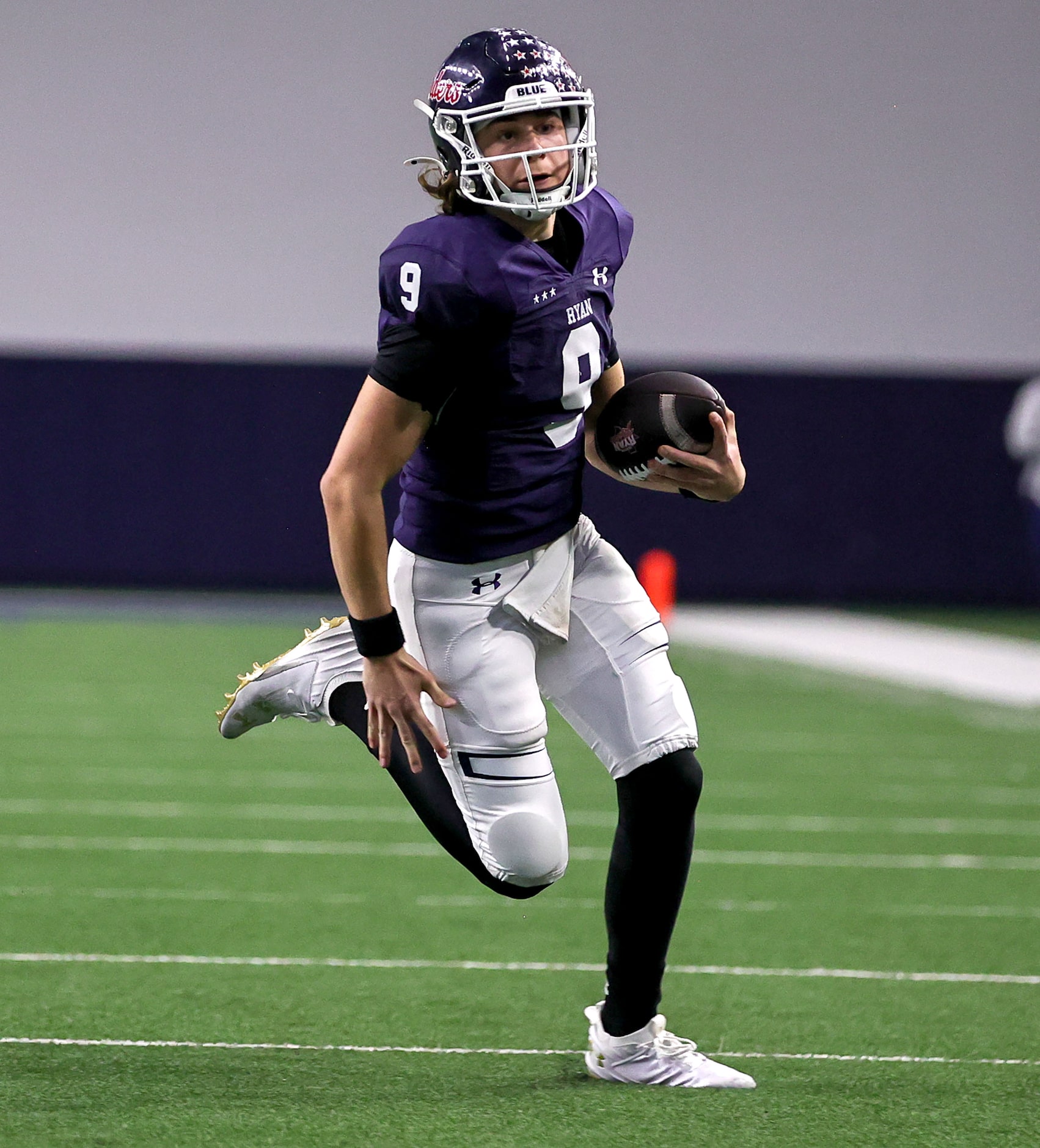 Denton Ryan quarterback Quin Henigan finds a huge hole to run againsst Richland during the...