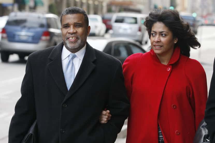 Former City Councilman Don Hill and wife Sheila Farrington enter the Earle Cabell Federal...