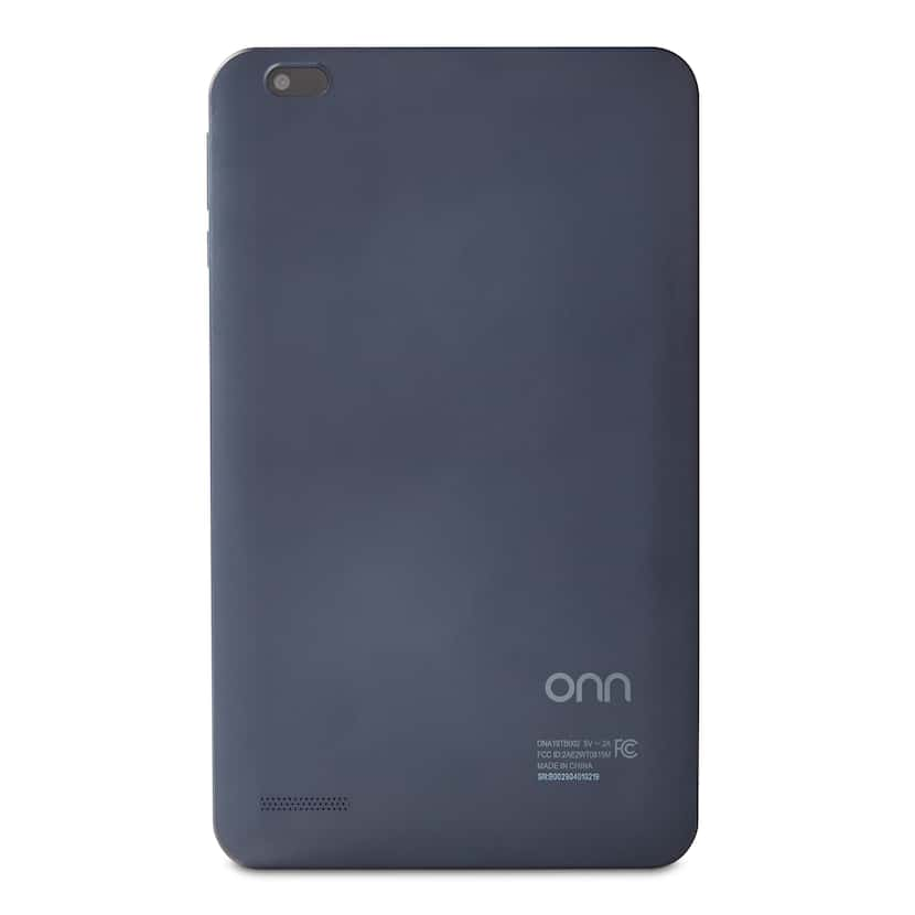 The rear of the Onn 8-inch Android Tablet shows the main camera and speaker.