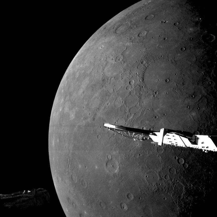 This image provided by European Space Agency shows close-up photos of Mercury showing...