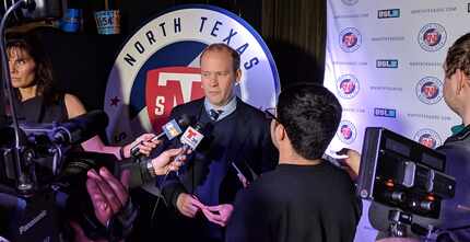 FC Dallas and North Texas Soccer Club owner Dan Hunt talks to the media at the North Texas...