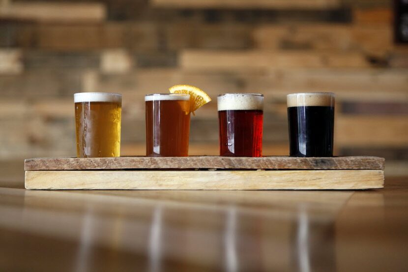 A beer flight of (L-R) Lakeside Blond, New Horizon Wheat, Rockwall Red and Vanilla Porter,...