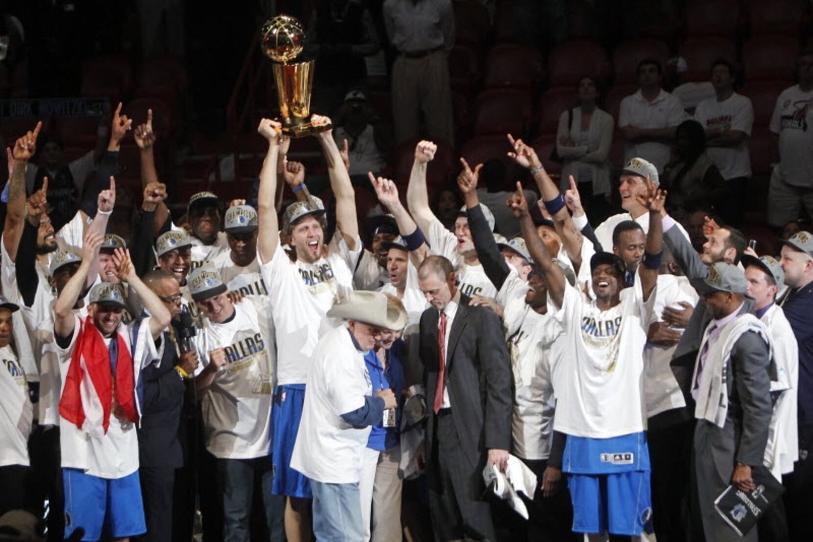 Dirk Nowitzki with the 2011 NBA Championship & MVP Trophies Game 6 of the 2011  NBA Finals Sports Photo 