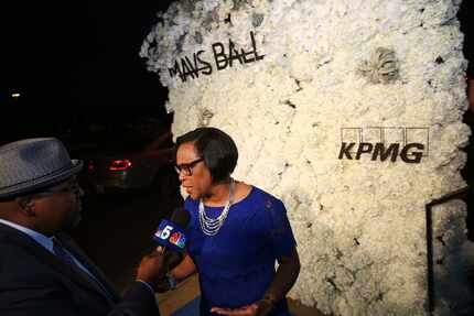 New Dallas Mavericks CEO Cynthia Marshall talks to the media on the blue carpet before the...