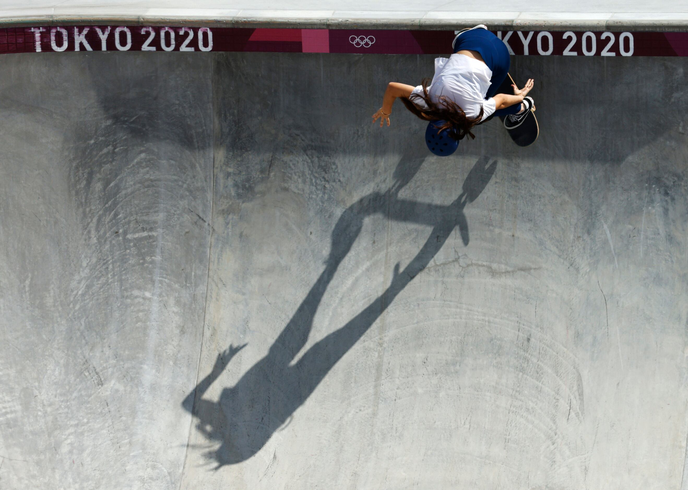 USA’s Brighton Zeuner competes during the women’s skateboarding prelims at the postponed...