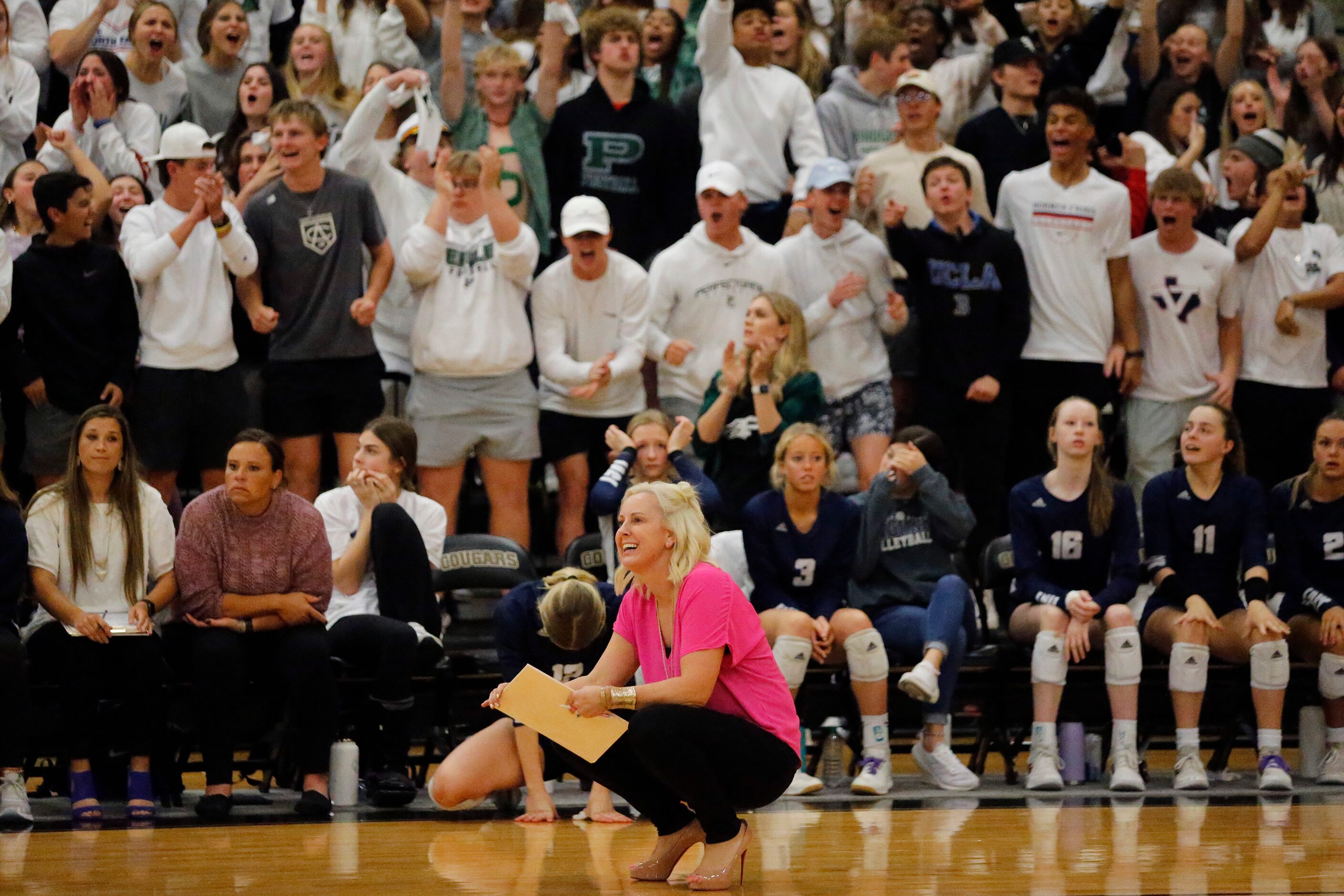 Flower Mound High School head coach Jamie Siegel reacts to loosing tough point in game three...