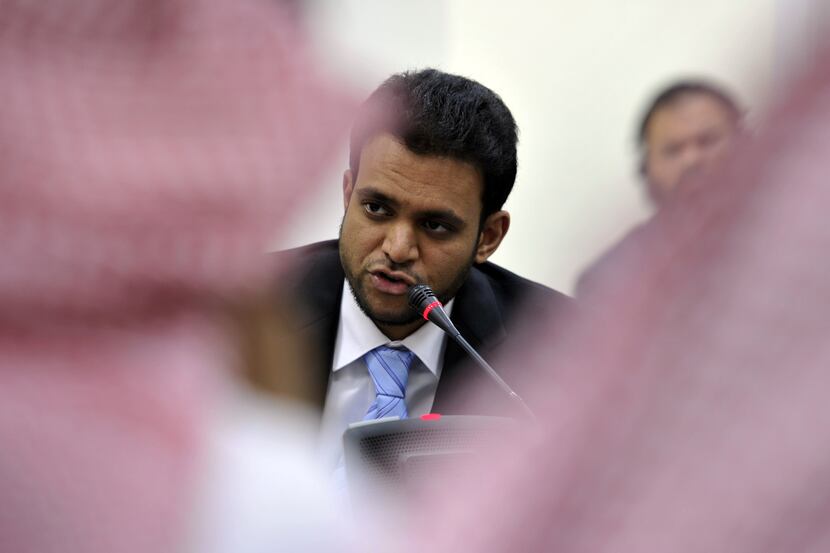Rashad Hussain, US envoy to the Organization of Islamic Cooperation, speaks during a press...
