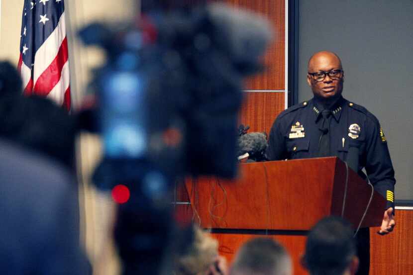 Dallas Police Chief David Brown addressed the media at Jack Evans Police Headquarters...