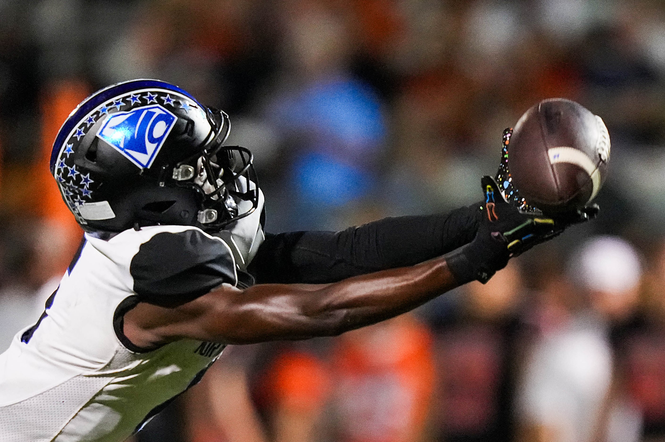 North Crowley wide receiver Quentin Gibson stretches for a pass during the first half of a...