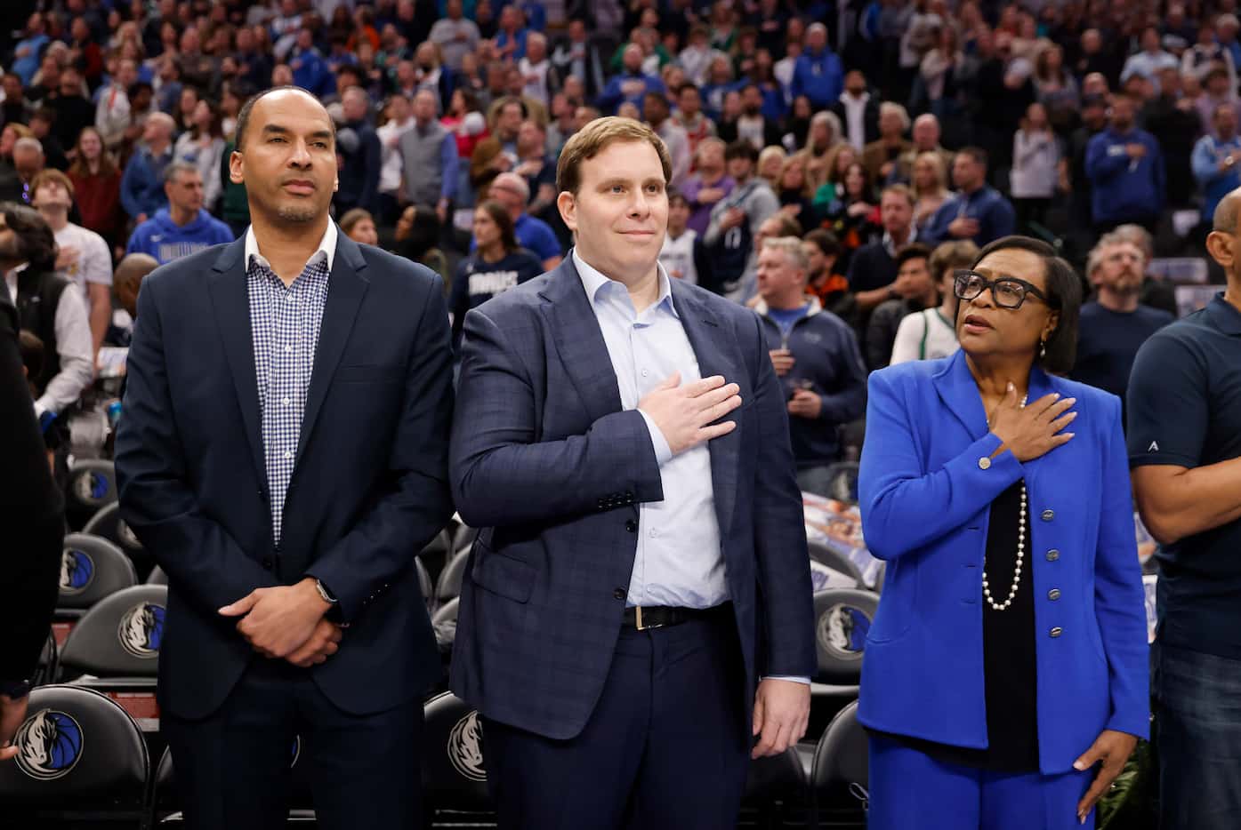 Dallas Mavericks general manager Nico Harrison (left), new governor and majority owner...