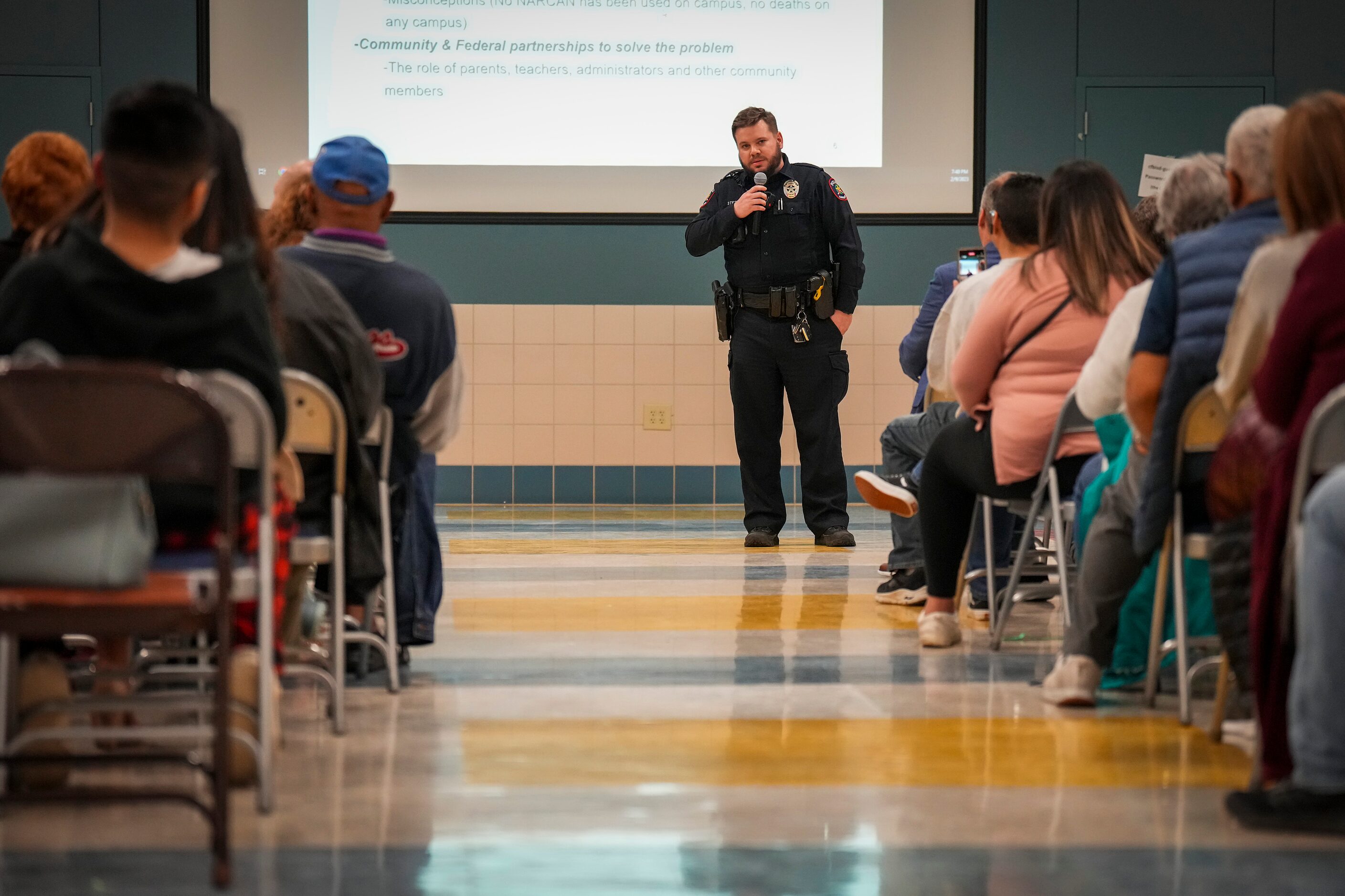 CFBISD school resource officer Nik Stefanovic speaks during a Student Health Advisory...