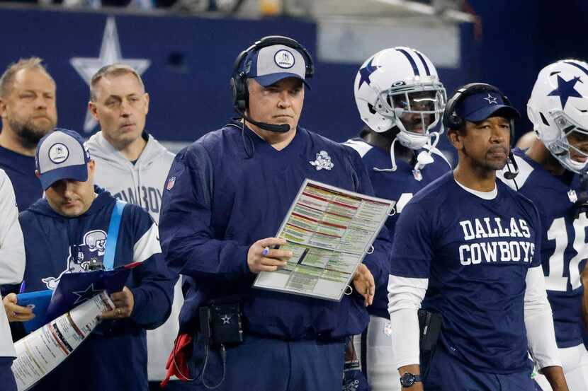 Dallas Cowboys head coach Mike McCarthy stands on the sideline during an NFL Football game...