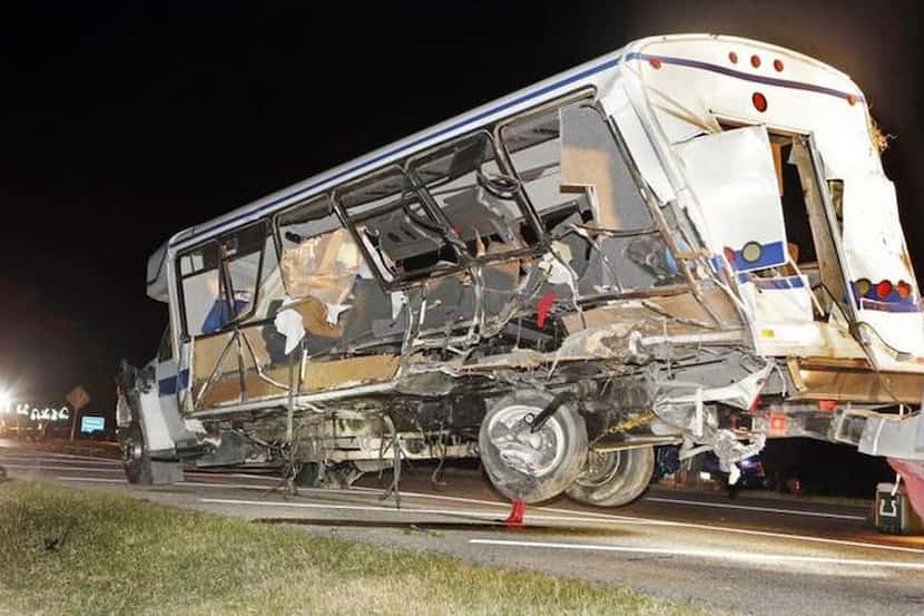 
A wrecker removed the North Central Texas College team bus from the accident scene just...