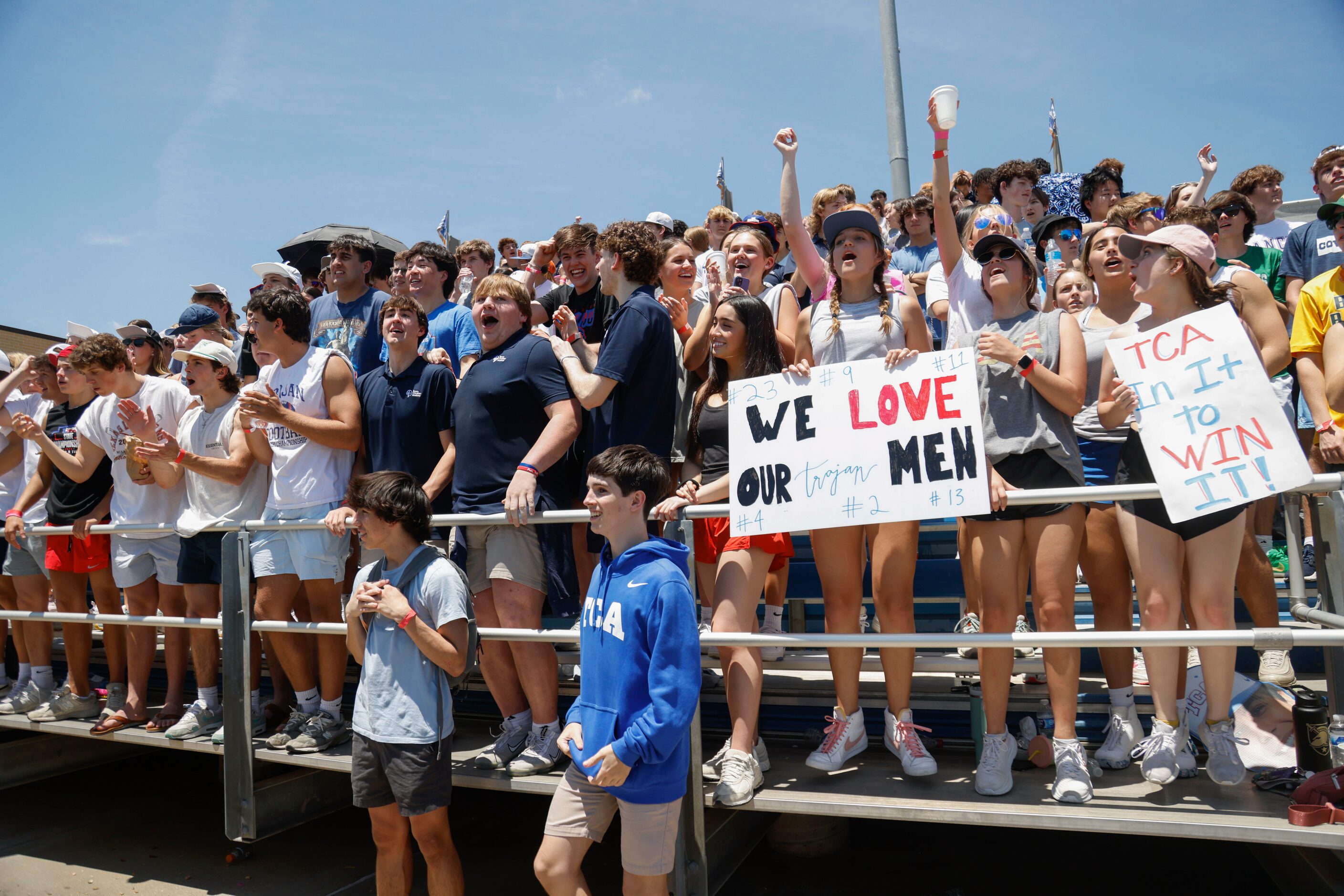 Trinity Christian fans celebrate a play against Houston St. Thomas during the TAPPS Division...