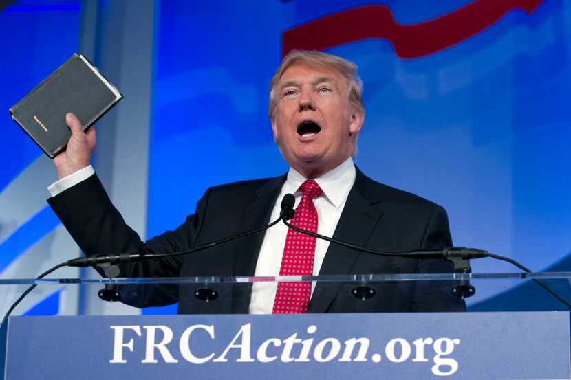 Republican presidential candidate Donald Trump speaks during the Values Voter Summit in...