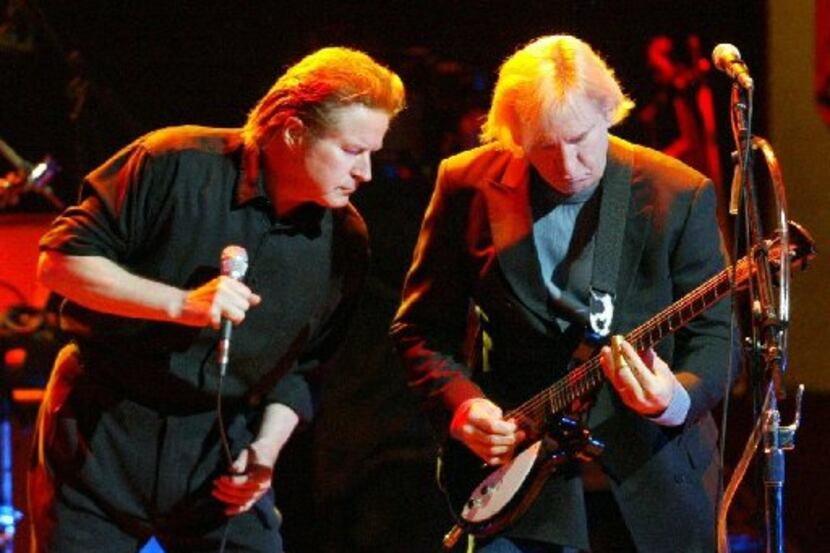 Don Henley and Joe Walsh during an Eagles concert at the American Airlines Center on June...
